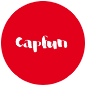 Logo circolare rosso con la scritta 'Capfun' in bianco.